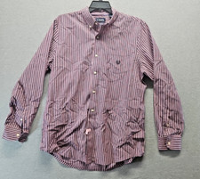 Chaps Long Sleeve Dress Shirt Red White Stripe Size Large (4s8)