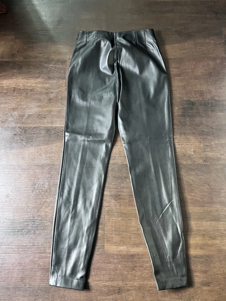 Zara Womens Vegan Leather Pants Skinny High Rise Side Zip Ankle Slits Black Sz M - Image 3 of 4