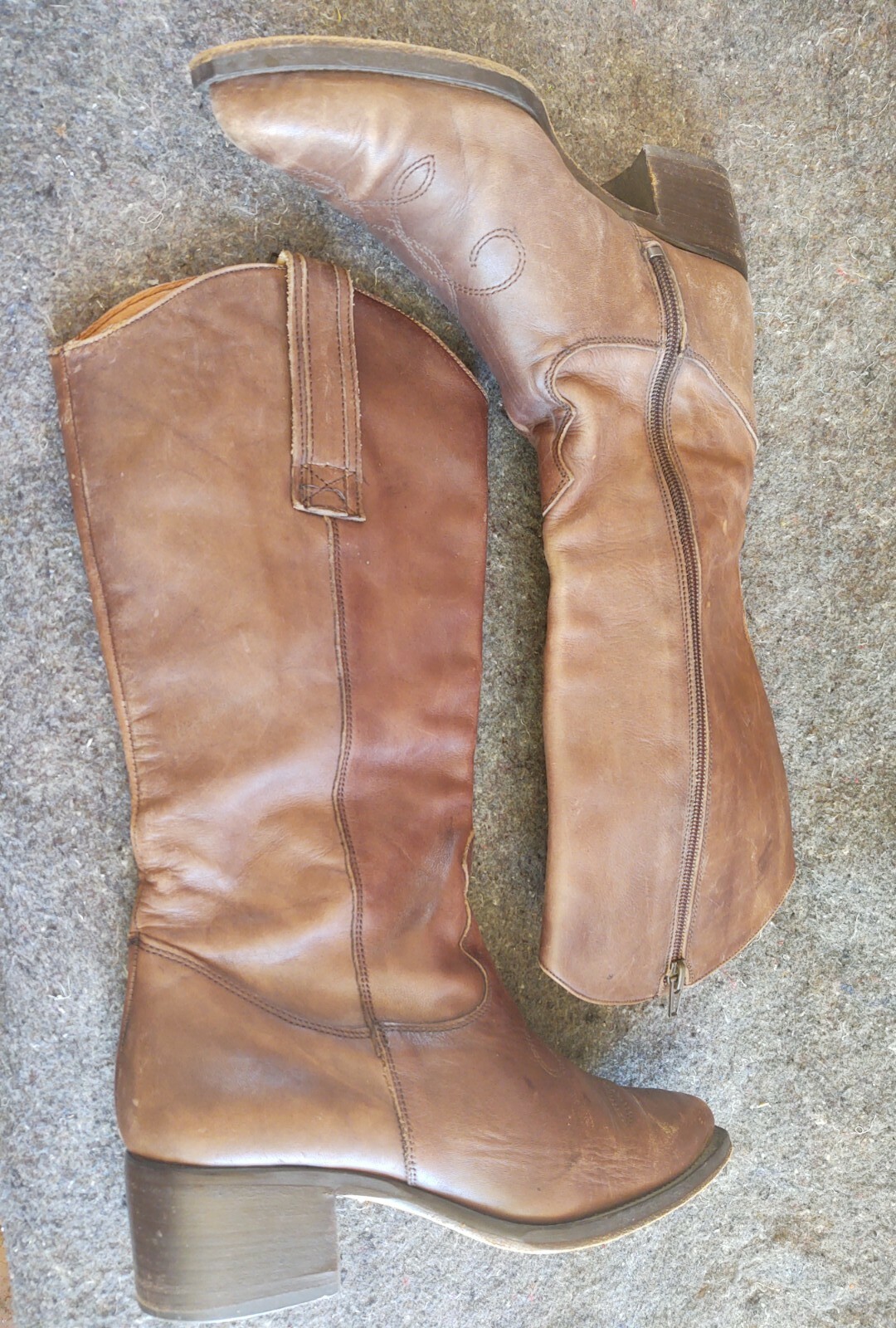 Euroflex distressed Brown Leather square tip side zip cowboy Boots 7.5 Italy