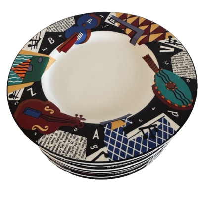 SAKURA COMPOSITION #5 Bread Plates 6 3/8'' set of 4 Musical Instrument Design VTG