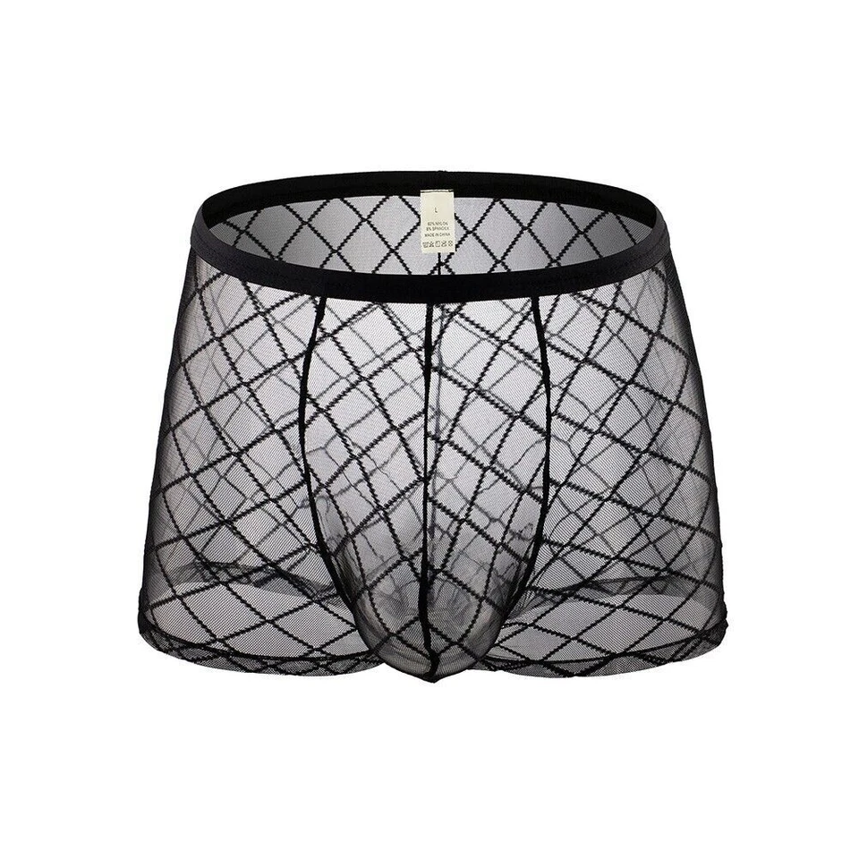 Mens Sexy Sheer See Through Boxer Briefs Underwear Mesh Shorts Trunks Underpants - Image 3 of 4