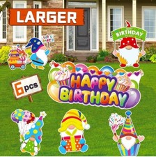 Funnlot Large Happy Birthday Yard Sign 6PCS Gnome Birthday Yard Signs with Stake