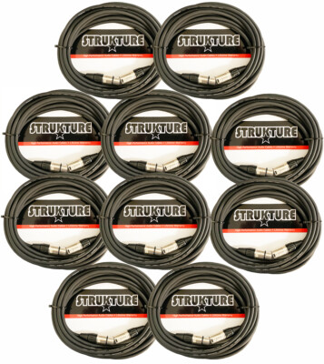 10x Strukture SMC20 High Performance Rubber XLR Microphone- 20 FT Cables 