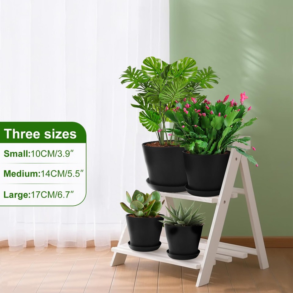 8Pack Plant Pots Flower Planter Matt Plastic Pot Saucer Tray Decor