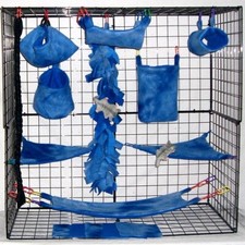 Blue Tie Dye 15 PC Sugar Glider Cage set  Rat  double layer Fleece