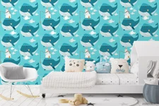 3D Cute Whale Pattern Wallpaper Wall Mural Removable Self-adhesive Sticker6056