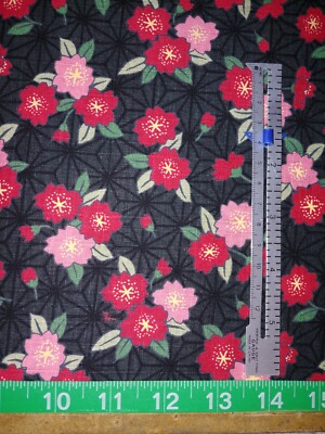 1/2 Bthy cosmo Red Black Geometric Japanese Flower Dobby Cotton Half Yard Fabric