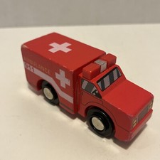 Wooden Railway Red Ambulance Compatible with Thomas  Friends and Brio