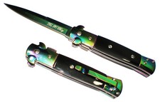 12 PACK   SPRING Assisted Opening Black Handle Rainbow Blade Pocket Knife