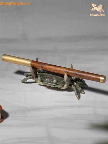 TONGSHIFU Vintage Brass Crab Pen Rest Brush Stand Holder Office Desk Decoration - Picture 9 of 14