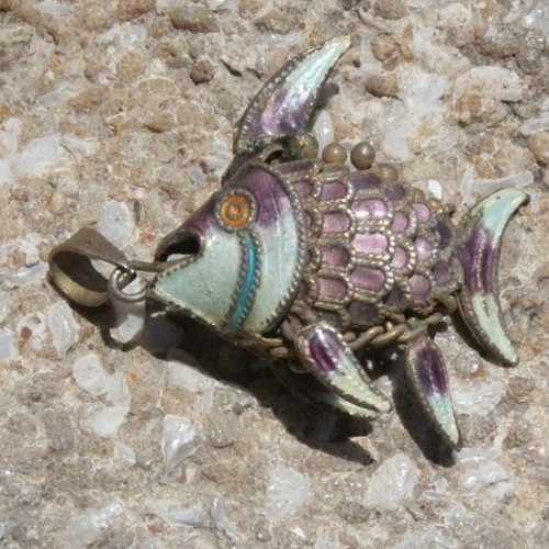 Old Silver Enamel Fish Pendant Jewish good luck Charm fertility long life Pisces - Picture 4 of 10