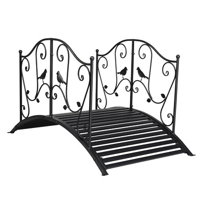 4 Foot Curved Outdoor Metal Bridge Decorative Pond Garden FootBridge Black Matte