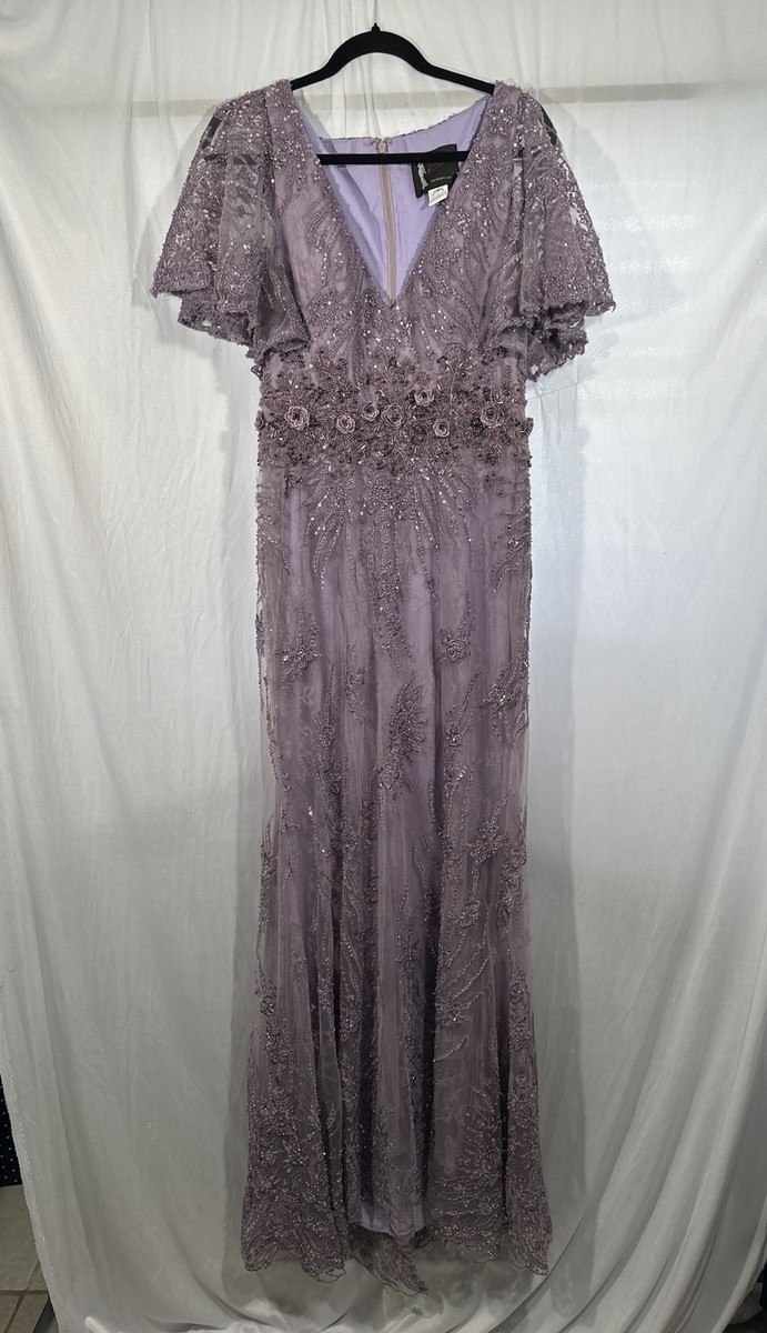Mac Duggal*フェザー*贅沢な輝き*エレガント*トランペットドレス NEW $798 Mac Duggal [ 8 ] 67493 Vintage Flutter Sleeve