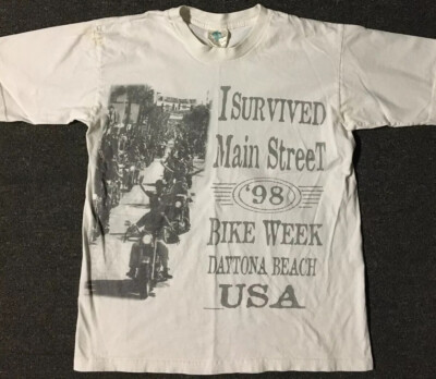 Vtg 90s I Survived Bike Week All Over Print Shirt S Florida Biker Sturgis Grunge
