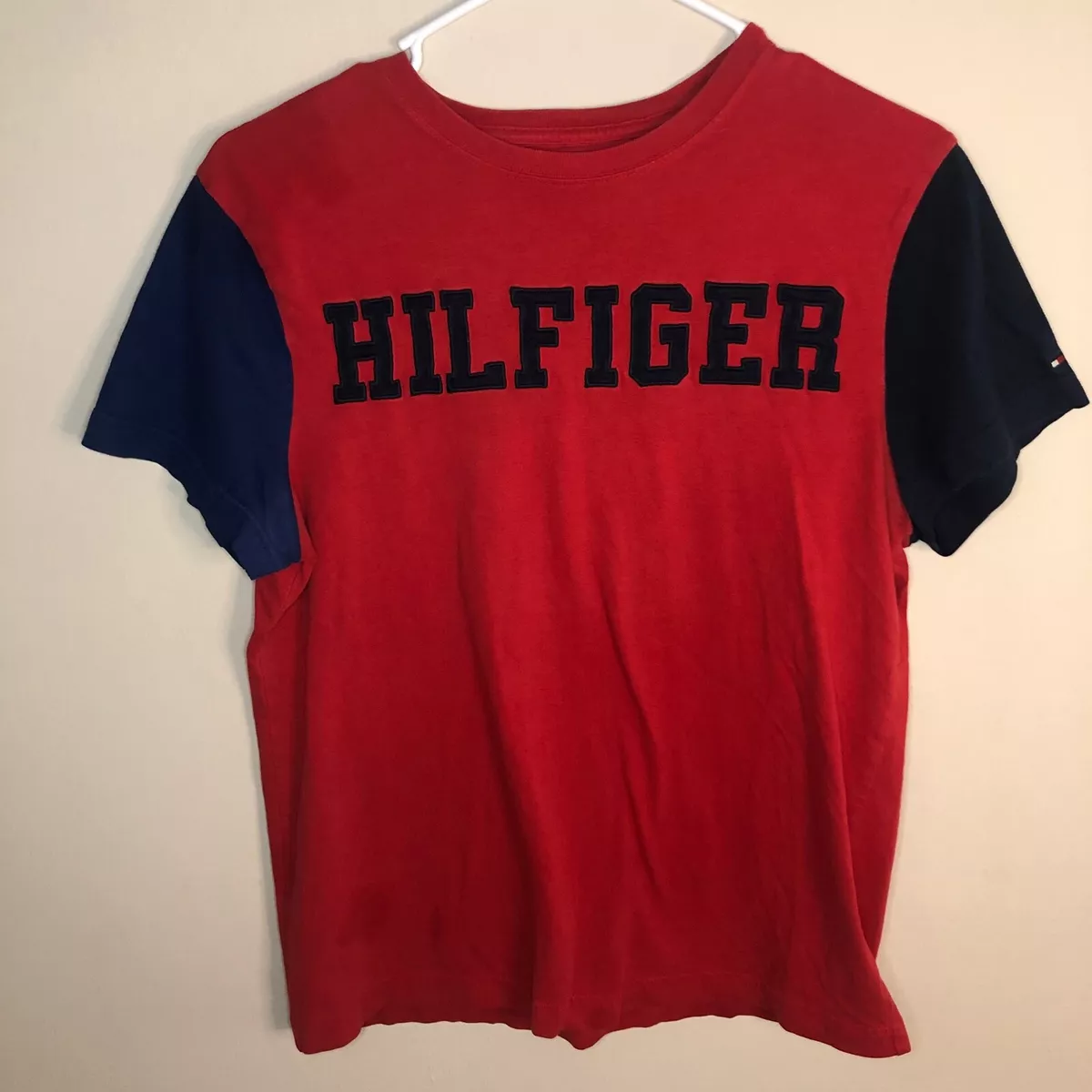 Blue Sz Men\'s XS Hilfiger Tommy T-Shirt Logo eBay Short Red | Sleeve