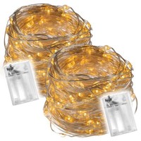 2Er Set Lichterkette Silberdraht 80 Led Warmweiß Batterie Timer Weihnachten