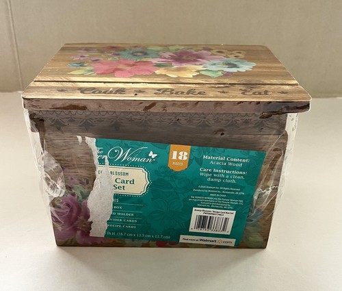 Neu versiegelt Pionierin luftige Blüte Akazienholz Rezept Karten Box - Bild 2 von 3
