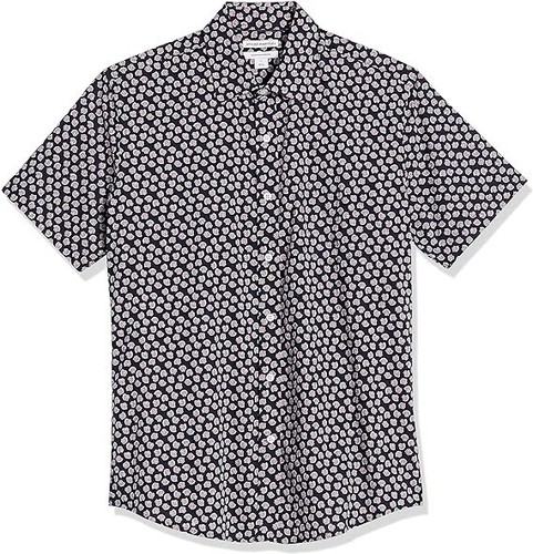 Amazon Essentials Men's Regular-Fit Short-Sleeve Shirt Navy/Pink Seashells Large - Picture 3 of 6