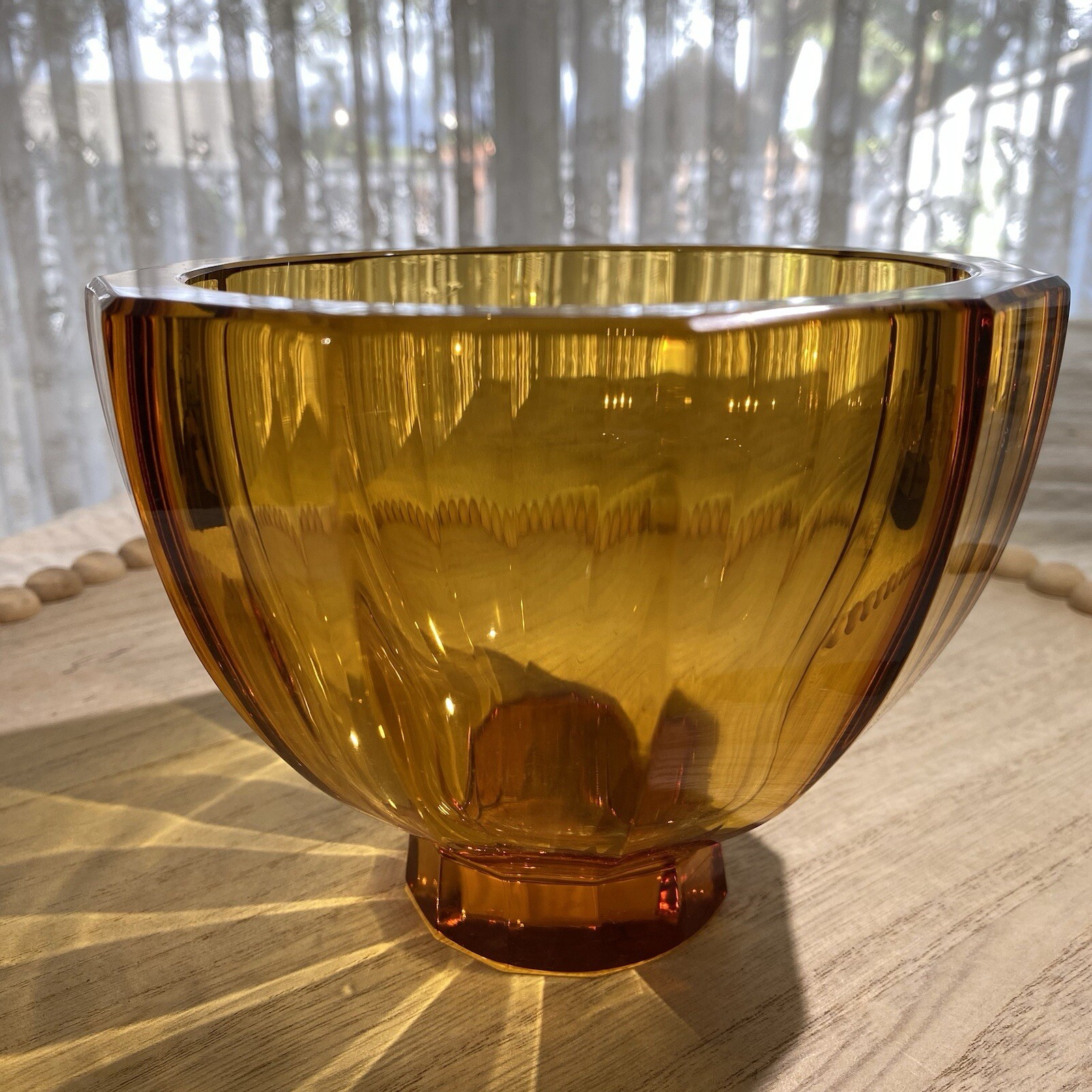 Moser Amber Golden Brown Angular Glass Bowl with Chip