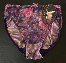Vtg 80s Myonne Panties HiCut Brief Purple Floral Nylon Sheer Lace Front Sz 5 NWT