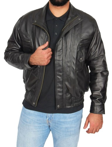 Gentlemens Bomber Soft Black Leather Jacket Classic Blouson Comfort Fit Coat NEW - Picture 4 of 11