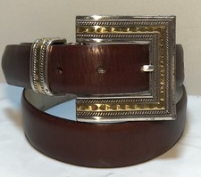 Vintage Chicos Leather Waist Belt Brown Two-Tone Buckle S Small 1997 1-1/8 Wide