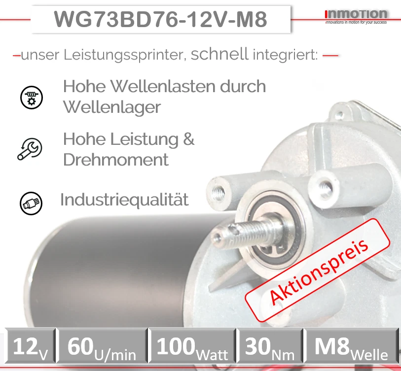 12V Gleichstrommotor Getriebemotor Universal 60U/min,100W, M8 Welle: WG73BD76-M8 - Bild 2 von 4