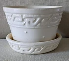 VINTAGE MCCOY POTTERY GREEK KEY HOBNAIL  5 INCH FLOWER POT WITH ATTACHED SAUCER