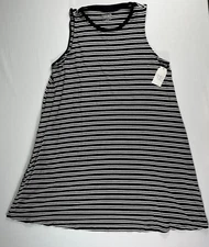 Time Tru XXL 20 Dress Black White Striped Sleeveless Swing Knit Stretch Pockets