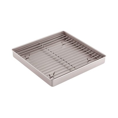 Roasting Pan with Rack, 11-Inch Non-Stick Square Shallow Dish Sheet Pan with ...