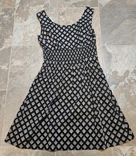 White House Black Market Dress Women White/Black Geometric Fit Flare Lattice 8