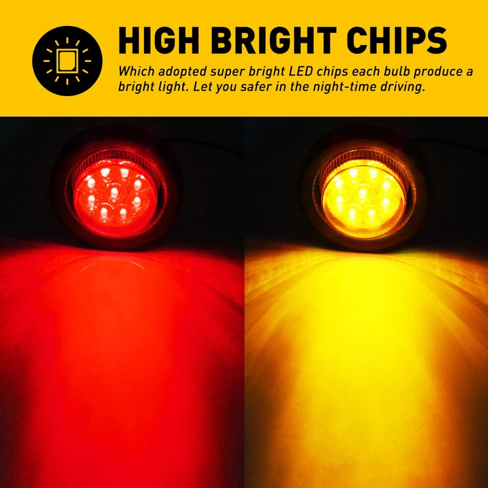 10X 2" LED Side Marker Light Truck Trailer Round Amber Red Bullet Clearance Lamp - Image 2 of 4