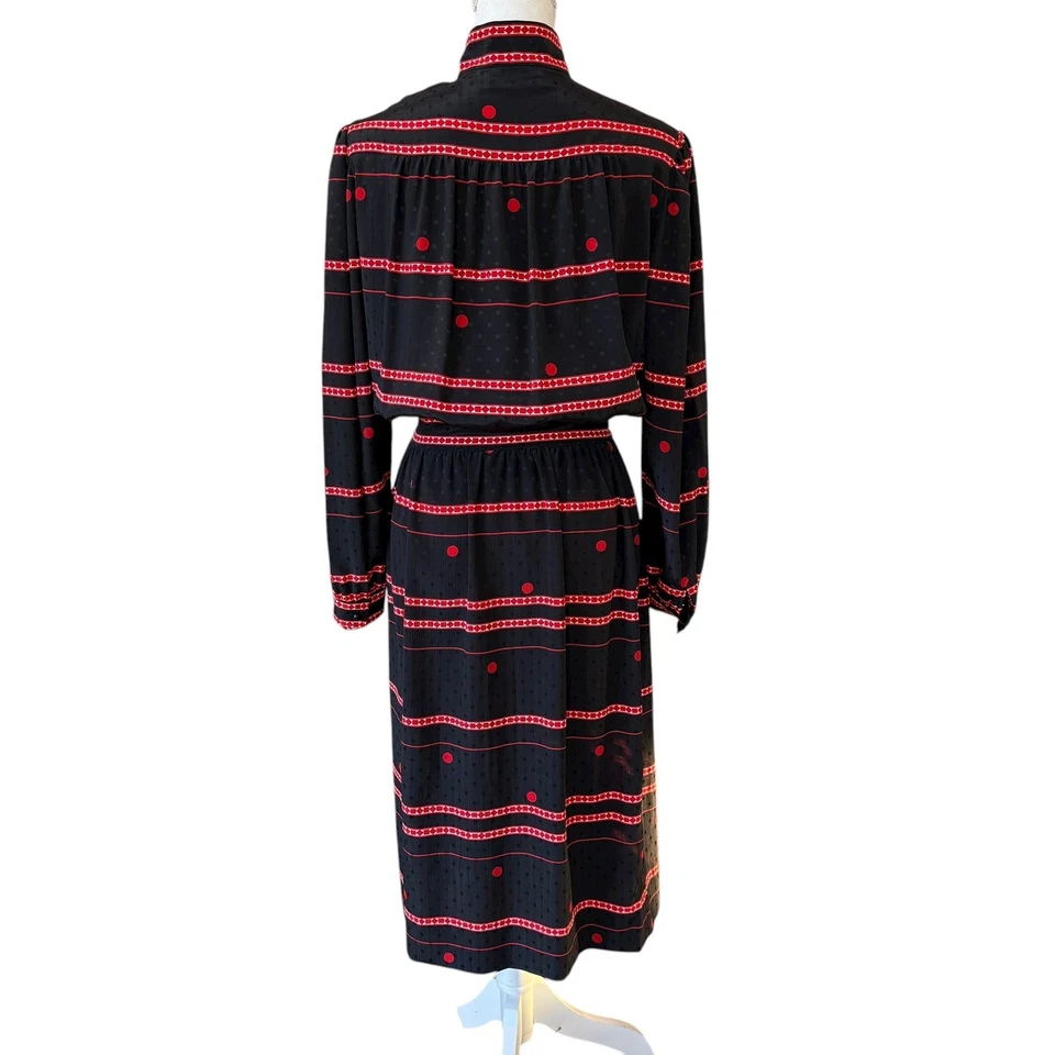 Vintage Albert Nipon Black Red Geometric Polka Dot Executive Dress Size 10 - Image 2 of 4