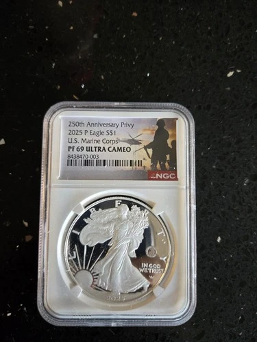 2025 P American Silver Eagle U.S. Marine corps Privy NGC PF69 UC ASE OGP