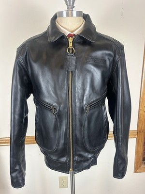 MINT VINTAGE VANSON MARAUDER BLACK HEAVY LEATHER BIKER JACKET MADE IN USA SZ 44