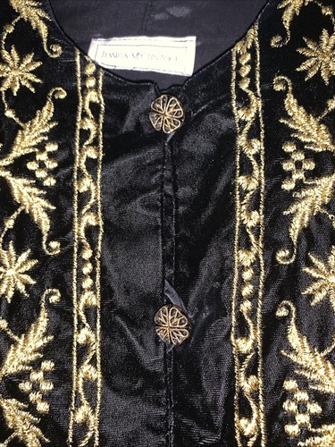 Jessica McClintock Black Waist Jacket With Gold Embroidery Puffy Sleeves  - Picture 2 of 7