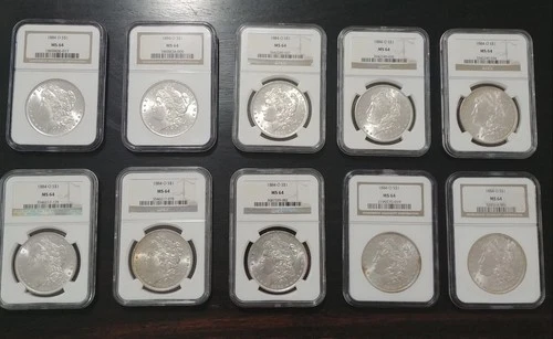 LOT of TEN 1884 O US Morgan Silver Dollar Coins NGC MS64 Make an Offer