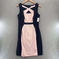 Dressbarn Dress Womens 12 Pink Black Colorblock Sheath Cutout Mini Career NWT