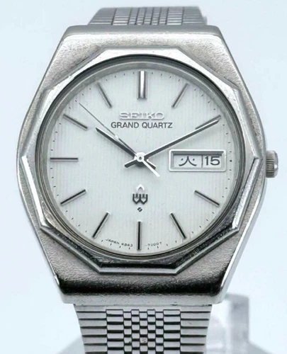 SEIKO Grand Vtg 1975 Quartz 4843-7000 Decagon Day/Date Quartz Mens Watch JAPAN