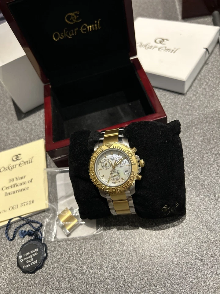 Ultra Raro Oskar Emil Luxo Fabricado na Suíça Relógio Masculino Cronógrafo Caixa E Papéis - Imagem 3 de 4
