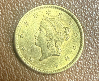 1851 G$1 GOLD DOLLAR LIBERTY HEAD TYPE 1 AU Bent