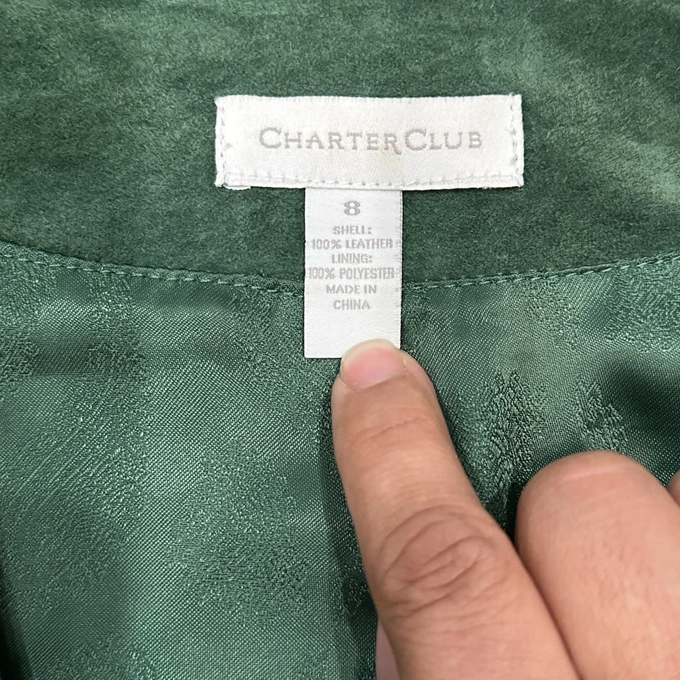 Chaqueta de cuero Charter Club para mujer talla 8 Kelly verde abotonada blazer cachemira Foto 3 de 4