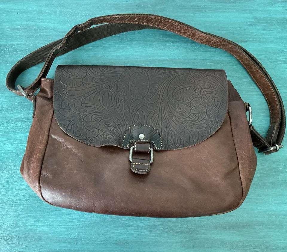 Bolso de Hombro Ajustable Jack Georges Serena Marrón Búfalo Cuero Tooled Cartera Foto 3 de 4