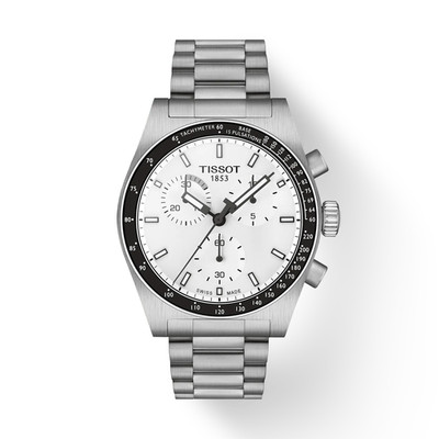 Tissot PR516 Chronograph Quarz 40 mm weißes Zifferblatt SS Uhr...