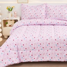 Kids Bedding Sets for Girls, Soft Microfiber Comforter Twin Purple With Hearts