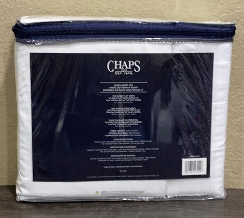 CHAPS by Ralph Lauren 6pc Queen Sheet Set w/4 Pillowcases White Textured Stripe - Picture 3 of 5