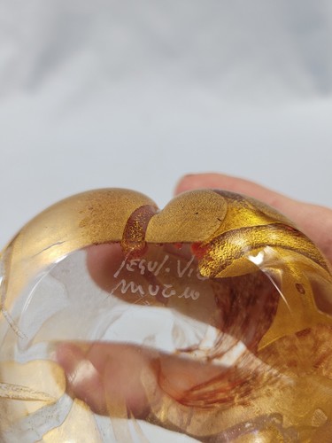 Murano Art Glass Paperweight Gold Swirls Heart Made In Italy Signed Vintage. 14 - Picture 4 of 4