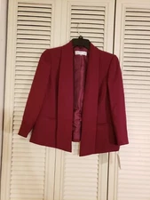 Kasper Open Front Jacket Women 2P Wine 3/4 Sleeve Lined Career Work Blazer NWT!