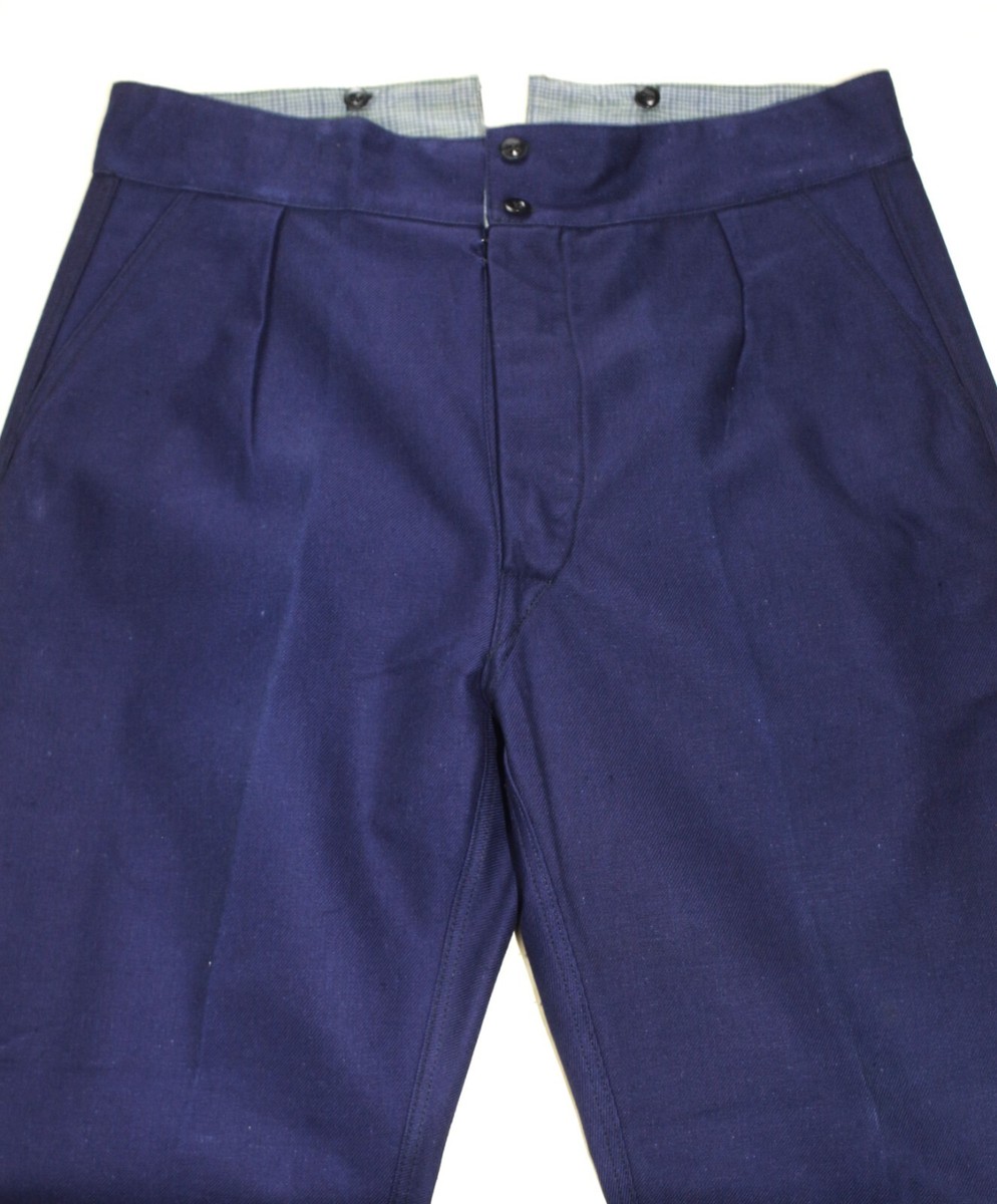 New 1940s Indigo Cotton Twill Buckle Back Work Chore Pants
