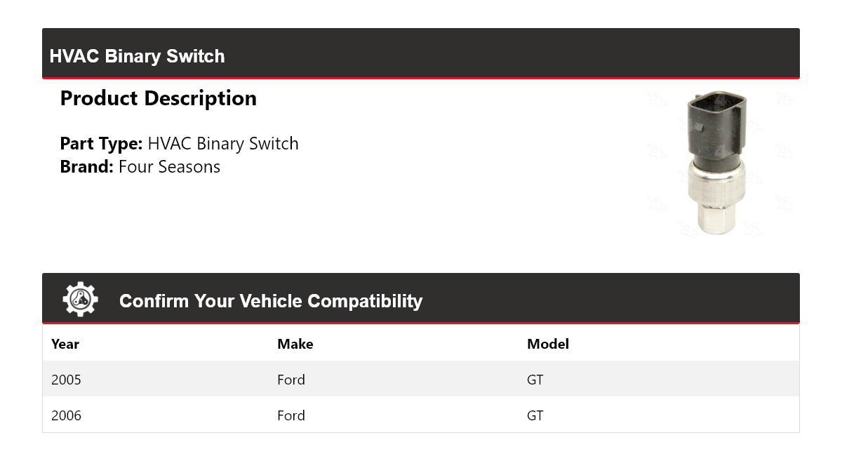 For 2005-2006 Ford GT HVAC Binary Switch 4 Seasons